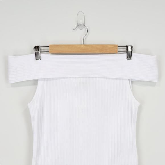 NWT Madewell Ribbed Off-The-Shoulder Top In Eyelet White Size Medium - Picture 5 of 9